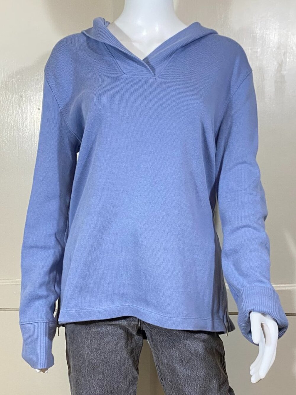 VINTAGE RALPH LAUREN 100% Cotton Blue V Neck Hoodie Sweater Pullover Y2K, Sz M